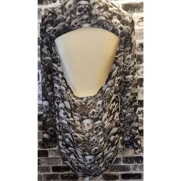 Teenage Runaway Women's Sheer Open button down back Skull long sleeve Shirt Med - Picture 3 of 5